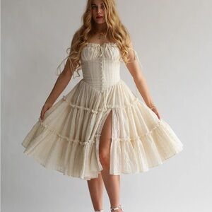 Fae midi dress in Cream lace midi dress